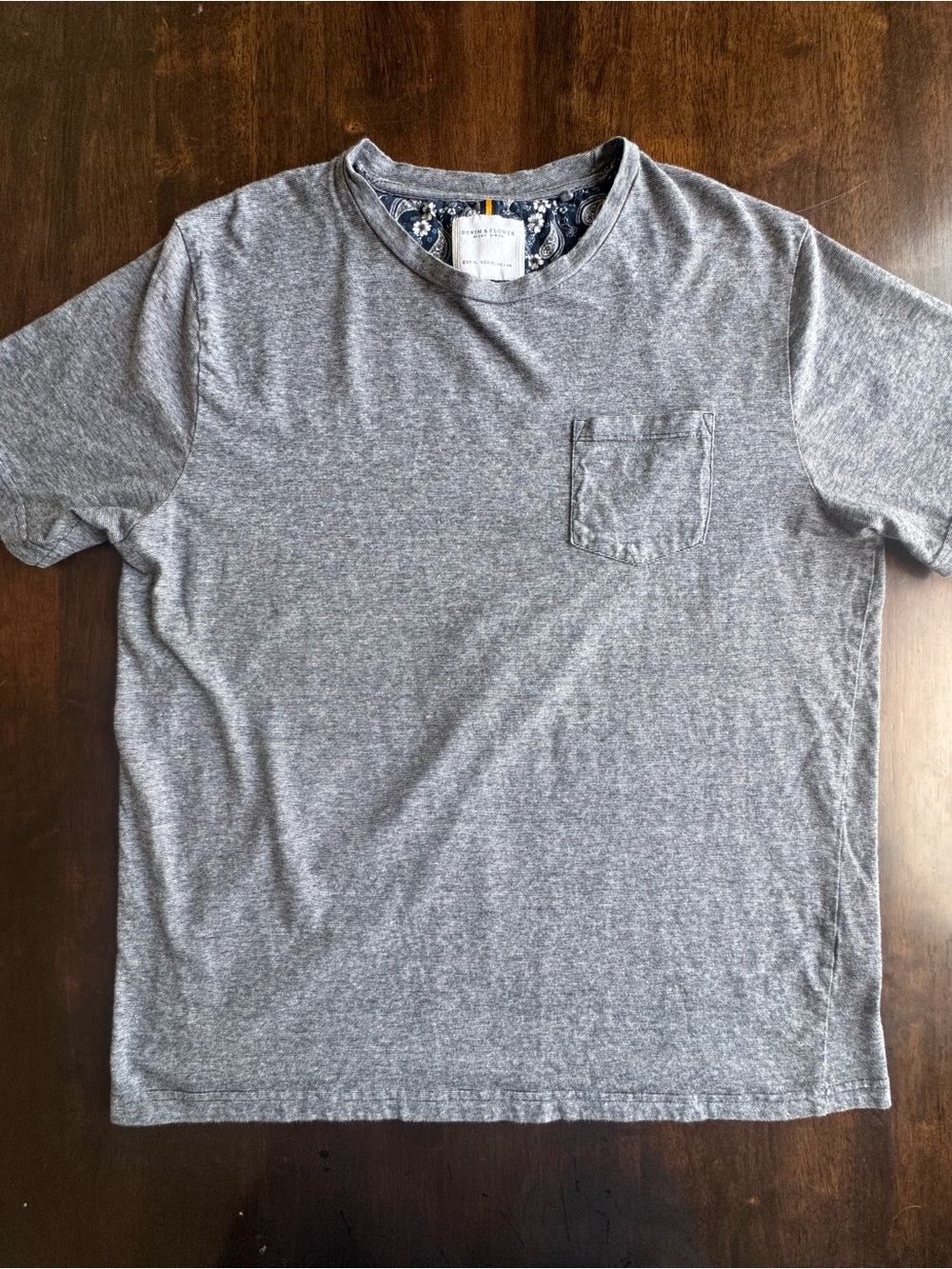Denim & Flower Men's Gray Pocket Crewneck T-Shirt, Ricky Singh size XL